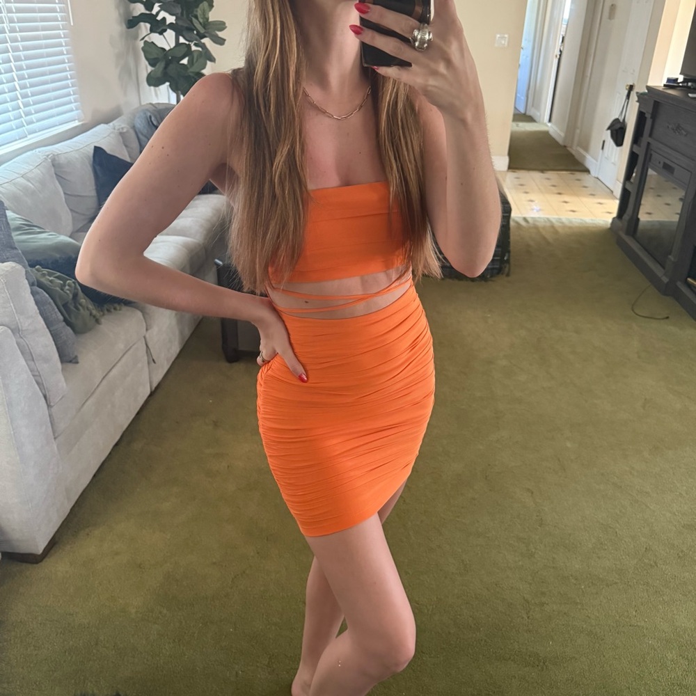WHOIAM | Orange Cutout Mini Dress - Picture 2 of 9